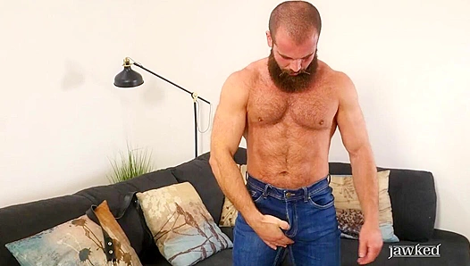 Massive Beary Dude John Barber Masturbates on Stylish Black Sofa – Jawked
