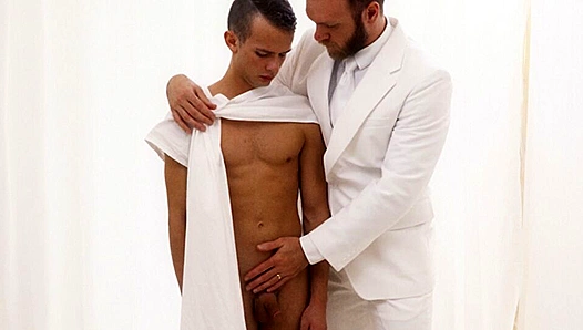 Devout Young Beauty Worships Hard by Bearded Mormon God – 18+