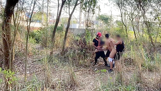 Roughed Up Outdoors: Security Guard Takes On Wild Forest gangbang — GayPornNature 18+