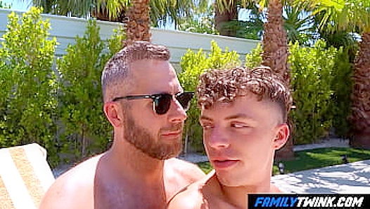 Hot Steamy Encounter: Stepdad Tempts Curious Stepson by the Pool – Forbidden Desires