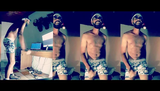 Bearded Brazilian Flexes Huge Rod While Grooving to Lizzos Freedom – Steamy Solo Session