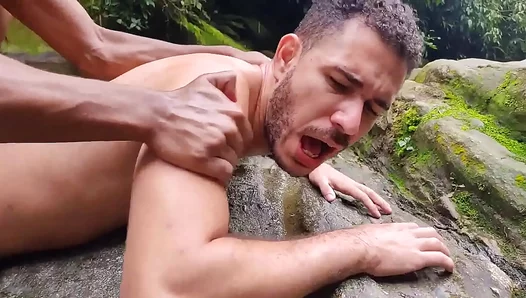 Sweat-Slicked Encounter: Hot Black Stallion Claims Virgin at the Falls – Interracial