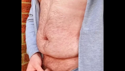 Chubby Dude Enjoys Morning Piss Play — Steamy Outdoor Shower Action – 18+