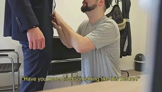 First Time Pleasure: Hot Broker Enjoys Blowjob from Thick-Cooked Client – GayPornX