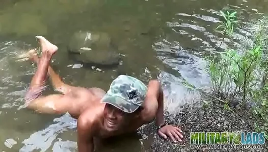 Sun-Drenched Latin Soldier JERKS OFF Outdoors, Cums Hard – Steamy Scene 18+