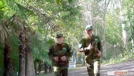 Triple Heat: Three Horny Soldiers Share One Massive Cock – Raw MFM Fun