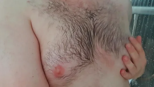 Sopping Wet Chub Rubs His Lush Tits Under the Pulsing Spray—Steamy Gay Shower Play