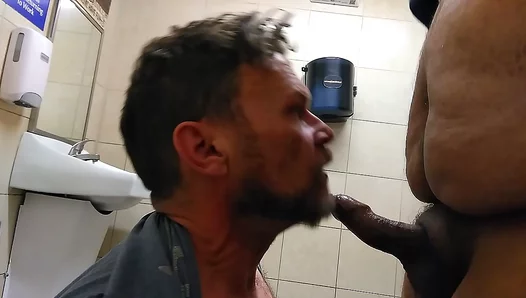 Chubby Colleague surprises Him with Blowjob, Swallows Load in Locker Room –