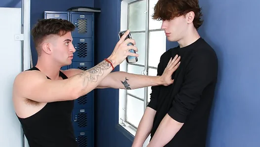 Teen Surprises Him Jilling, Gets Pounded Hard In Locker Room Stall — 18+