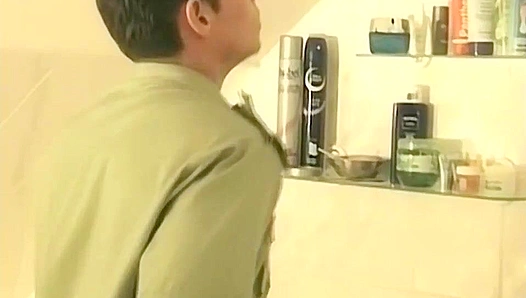 Steamy Sailor Blowjob Hot Cum Load in Naval Bathroom – Gay Porno Action