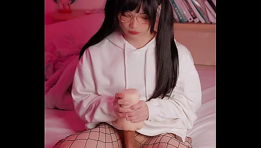 Femboy in Fishnets Jerks Off Hard with Ultra-Realistic Sleeve – 18+
