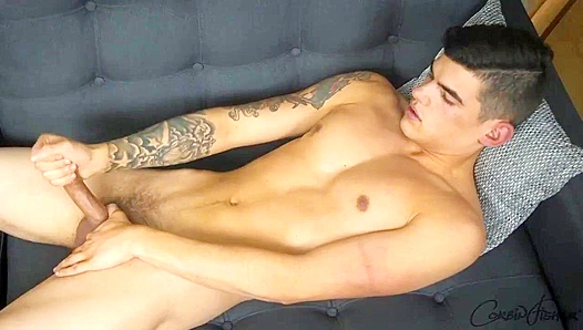 Tattooed Brunette Teases JERKS His Hard Cock – Steamy Solo Show