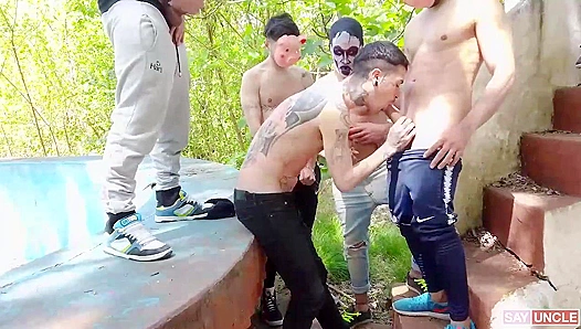Moonlit Madness: Masked Guys Tear Off Clothes for Hot Forest Threesome – XXX Action